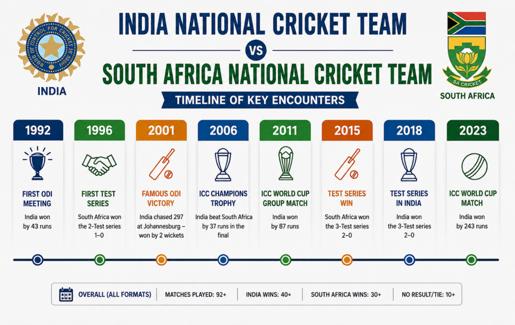 India National Cricket Team vs South Africa National Cricket Team Timeline