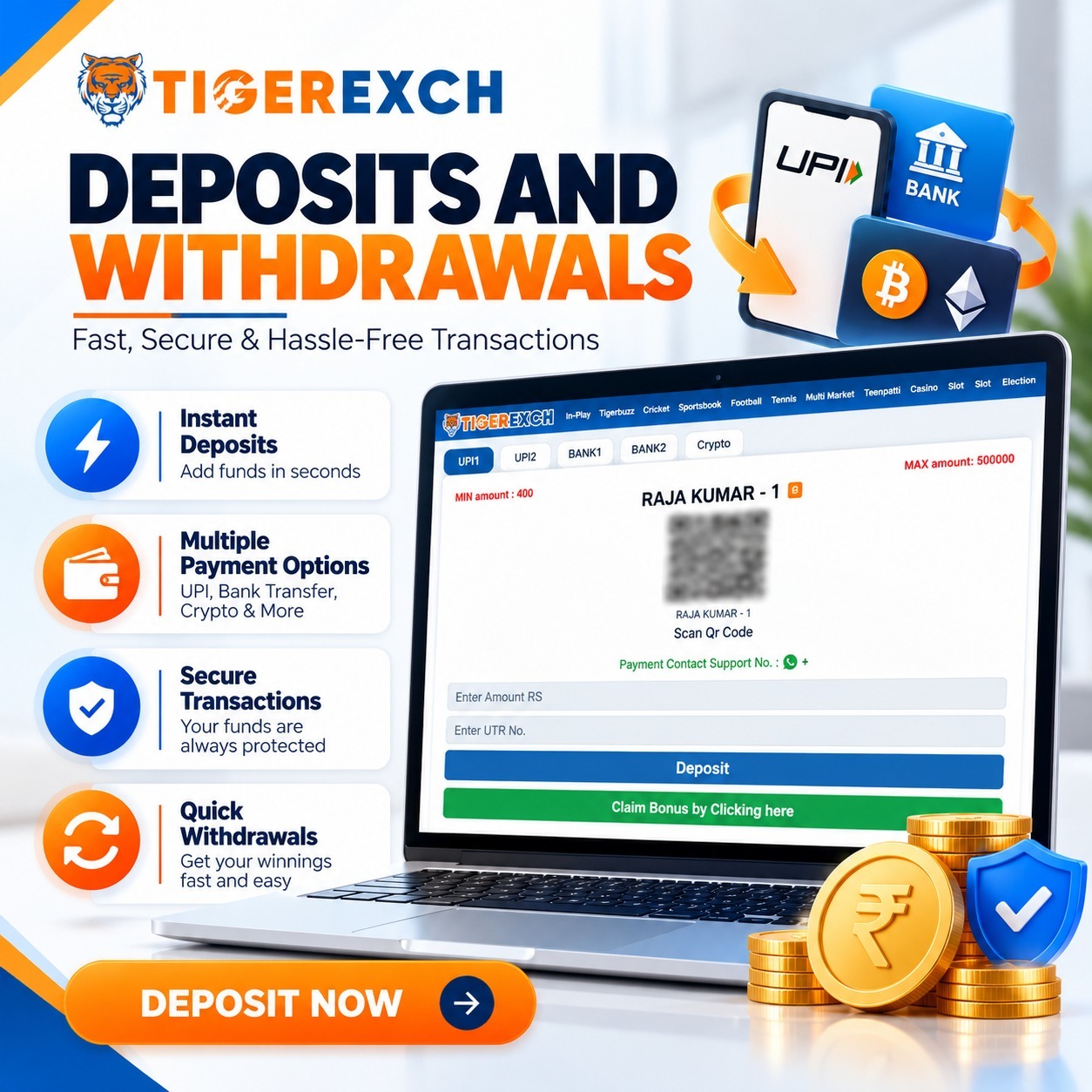 Tiger Exchange Deposits and Withdrawals